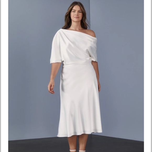 Amsale Little White Dress LW154 , Off the Shoulder Dress - Picture 3 of 6